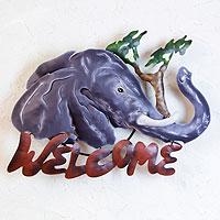 Iron welcome sign, 'A Jumbo Welcome' - Unique Elephant Steel Welcome Sign Outdoor Living