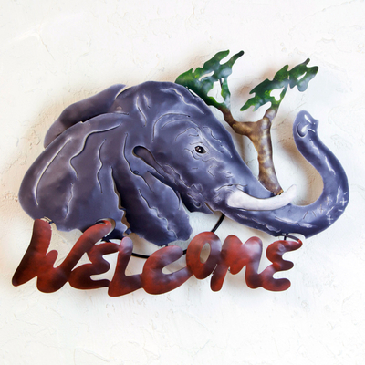 Cartel de bienvenida de hierro - Signo de bienvenida de acero de elefante única vida al aire libre