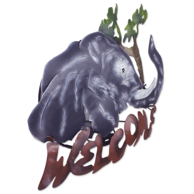Cartel de bienvenida de hierro - Signo de bienvenida de acero de elefante única vida al aire libre