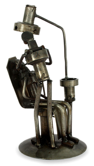 Iron statuette, 'Rustic Dentist' - Original Iron Statuette Recyled Car Parts Mexico