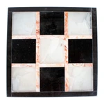 Marble tic-tac-toe set, 'Rose on Black' - Marble Tic Tac Toe Board Game from Mexico