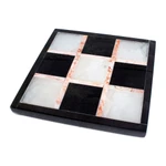 Marble tic-tac-toe set, 'Rose on Black' - Marble Tic Tac Toe Board Game from Mexico