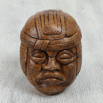 Ceramic figurine, 'Olmec Head' - Mexico Hand Made Archaeological Ceramic Sculpture