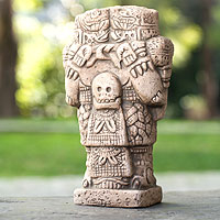 Figura de cerámica, 'Falda de serpiente' (pequeña) - Réplica de escultura única de cerámica de arqueología azteca (pequeña)