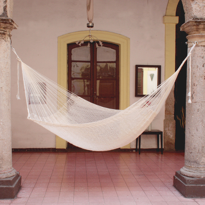 Cotton hammock, 'Natural Comfort' (single) - Handcrafted Cotton Solid Mayan Hammock (Single)