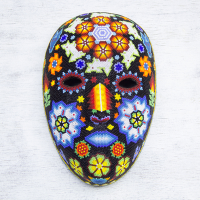 Beadwork mask, 'Peyote Blossom' - Huichol Papier Mache Mask Covered with Beads