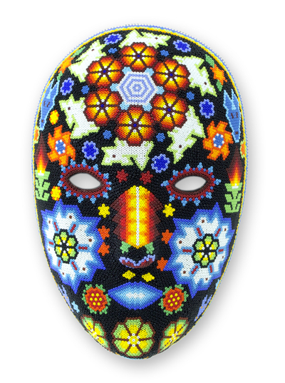 Beadwork mask, 'Peyote Blossom' - Huichol Papier Mache Mask Covered with Beads