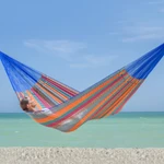Cotton hammock, 'Colors of Mexico' (double) - Cotton Striped Rope Hammock (Double)