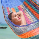 Cotton hammock, 'Colors of Mexico' (double) - Cotton Striped Rope Hammock (Double)