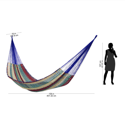 Cotton hammock, 'Colors of Mexico' (double) - Cotton Striped Rope Hammock (Double)