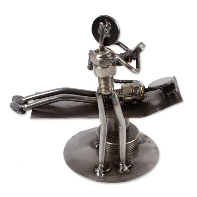 Recycled metal statuette, 'Baby is Born' - Hand Crafted Recycled Auto Parts and Metal Sculpture