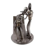 Recycled metal statuette, 'Baby is Born' - Hand Crafted Recycled Auto Parts and Metal Sculpture