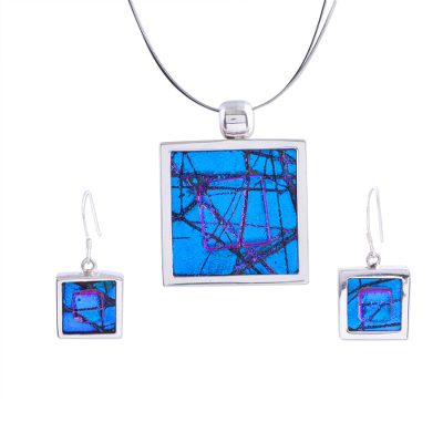 Dichroic art glass jewelry set, 'Ocean Window' - Dichroic art glass jewelry set