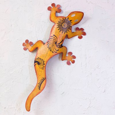 adorno de pared de hierro - Arte de pared de lagarto naranja de acero único