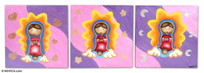 (Triptychon) - 3 Naif-Gemälde der Jungfrau der Liebe