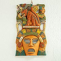 Ceramic mask, 'Maya Lord Jaguar' - Hand Made Mexican Ceramic Wild Cat Mask
