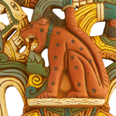 Ceramic mask, 'Maya Lord Jaguar' - Hand Made Mexican Ceramic Wild Cat Mask