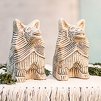 Ceramic statuettes, 'Coyote Battalion' (pair) - Ceramic Aztec Wild Dog Statue Set