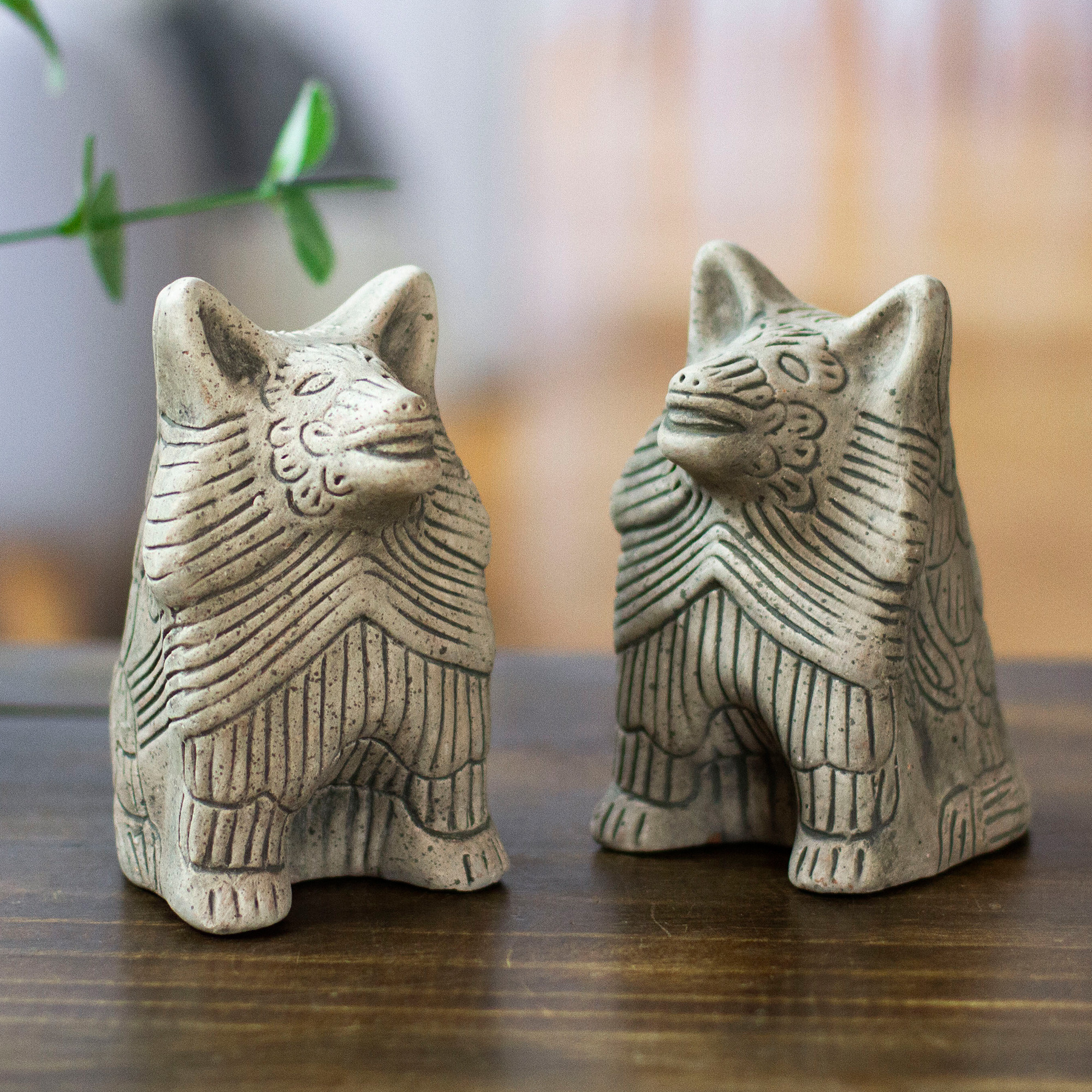 UNICEF Market Ceramic Aztec Wild Dog Statue Set Aztec Howlers