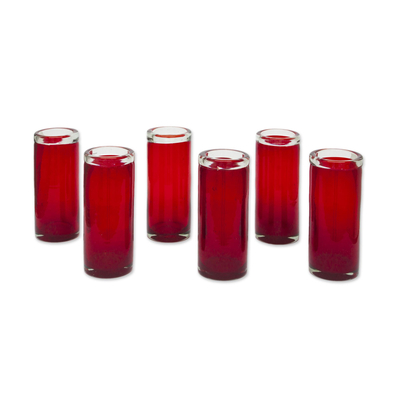 Handgeblasene Highball-Gläser, (6er-Set) - Rote mundgeblasene mexikanische Highball-Gläser im 6er-Set