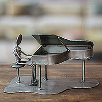 Iron statuette, 'Rustic Piano Man'
