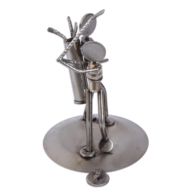 Iron statuette, 'Rustic Golfer' - Recycled Metal Auto Parts Golf Sculpture