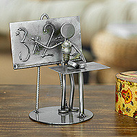 Iron statuette, 'Rustic Professor' - Collectible Recycled Car Parts and Metal Sculpture Rustic