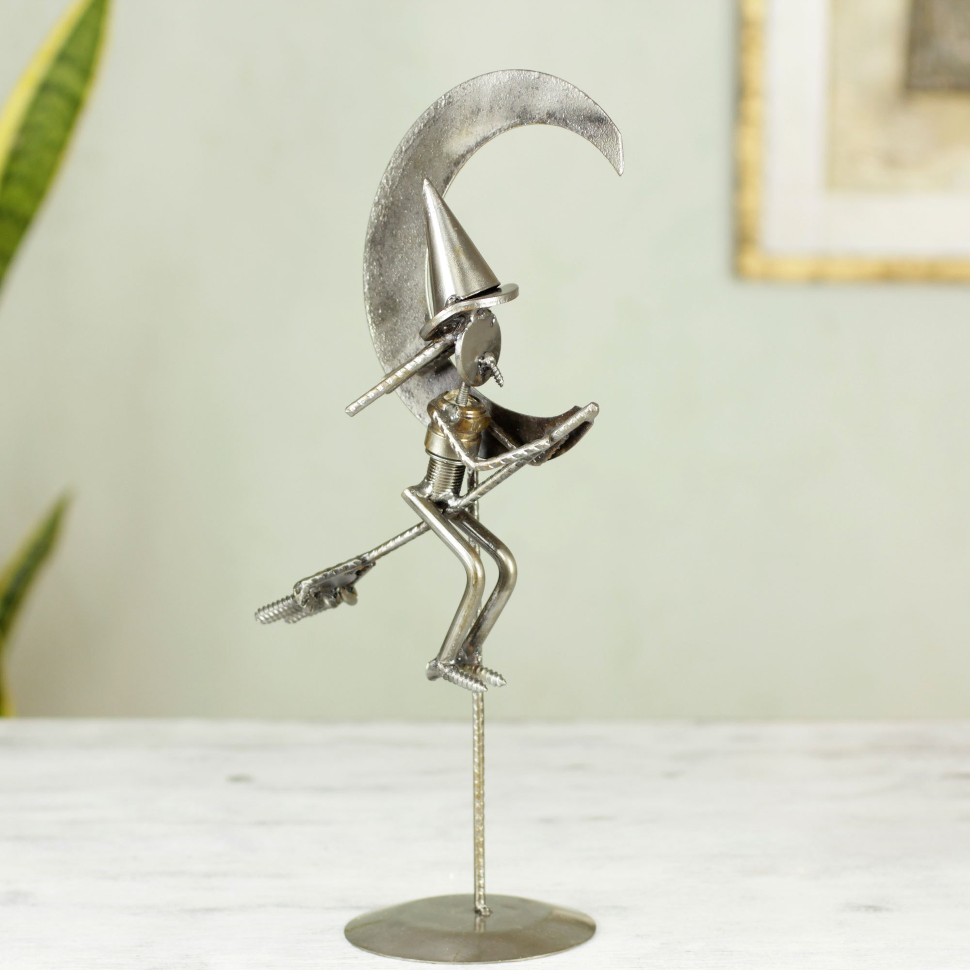 Nahncrafted Recycled Metal Halloween Sculpture Rustic Witch NOVICA