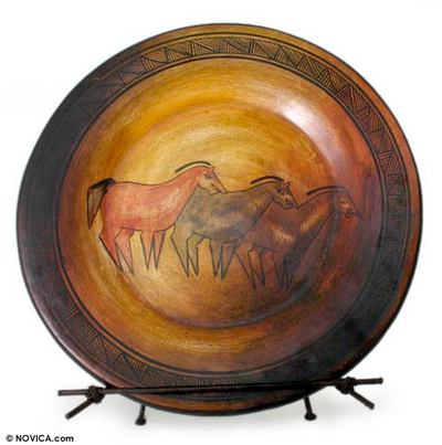 Collectible Ceramic Horse Decorative Plate - Prehistoric Horses | NOVICA