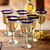 Wine glasses, 'Chardonnay' (set of 6) - Hand Blown Wine Glasses Set of 6 Blue Rim Goblets Mexico thumbail