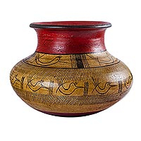 Ceramic vase, 'Hummingbirds' - Handmade Archaeological Mexican Ceramic Earthtone Bird Vase