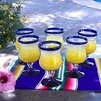 Water glasses, 'Spring Skies' (set of 6) - Handblown Recycled Glass Goblets Set of 6