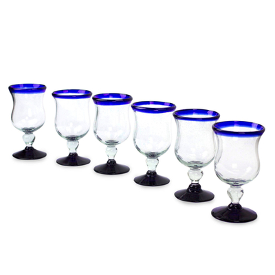 Water glasses, 'Spring Skies' (set of 6) - Collectible Handblown Glass Goblets Drinkware Set of 6
