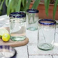 Blown glass drinking glasses, 'Cobalt Classics' (set of 6) - Fair Trade Blue Handblown Glass Tumbler Drinkware Set of 6