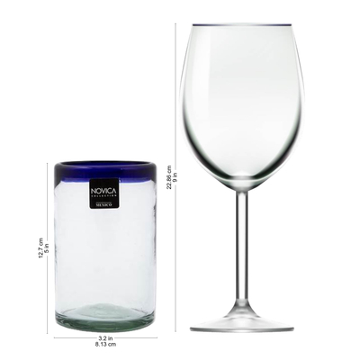 Blown glass drinking glasses, 'Cobalt Classics' (set of 6) - Fair Trade Blue Handblown Glass Tumbler Drinkware Set of 6