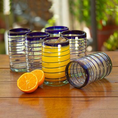 Handblown Recycled Glass Tumbler Drinkware (Set of 6) Blue - Cobalt Angles