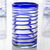 Blown glass drinking glasses, 'Spirals of Thought' (set of 6) - Handblown Recycled Glass Striped Blue Water Drinkware 6