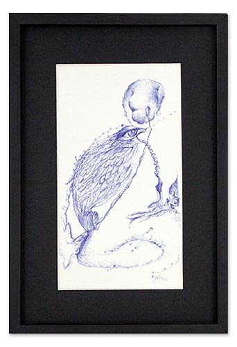 Mexico Art Framed Bird Ink Drawing on Paper
