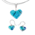 Dichroic art glass jewelry set, 'Caribbean Heart' - Mexican Heart Shaped Glass Pendant and Earrings Jewelry Set (image 2a) thumbail