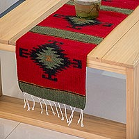 Zapotec wool runner, 'Forest Spirit' (1x3.5) - Red and Black Handcrafted Zapotec Area Rug (1x3.5)