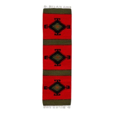 Zapotec wool runner, 'Forest Spirit' (1x3.5) - Red and Black Handcrafted Zapotec Area Rug (1x3.5)