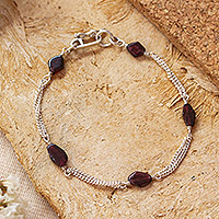 Garnet bracelet, 'Red Energy' - Unique Women's Sterling Silver and Garnet Bracelet