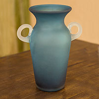 Artisan Crafted Blue Hand Blown Art Glass Vase Mexico - Aquamarine | NOVICA