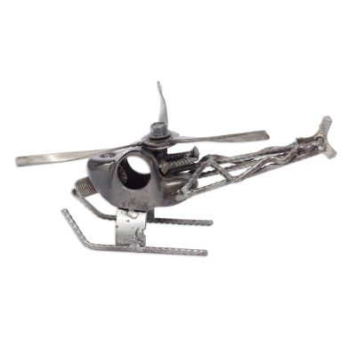 Auto part statuette, 'Rustic Helicopter' - Hand Made Recycled Metal Eco Sculpture from Mexico