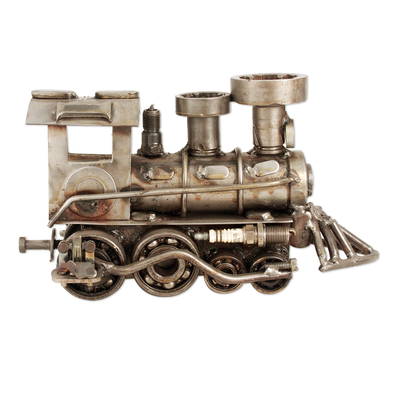 Auto part sculpture, 'Rustic Locomotive' (11 inch) - Unique Recycled Metal Rustic Train Sculpture Mexico