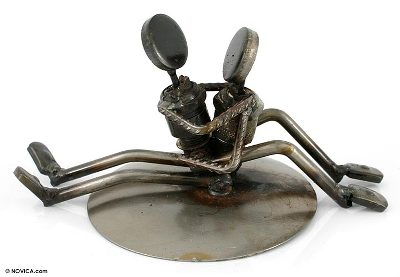 Iron statuette, 'Rustic Sweethearts' - Romantic Metal Recycled Sculpture Artisan Crafted Eco Art