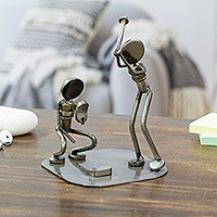 Iron statuette, 'Rustic Baseball Players'