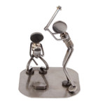 Iron statuette, 'Rustic Baseball Players' - Handcrafted Recycled Metal Rustic Sports Sculpture Mexico