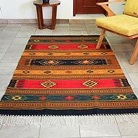 Zapotec wool rug, 'Tequila Sunrise' (4x6)