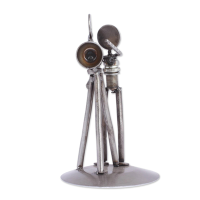 Iron statuette, 'Rustic Camera Man' - Recycled Metal Auto Parts Sculpture Eco Friendly Mexico